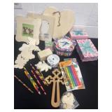 Group of wood craft,  highlighters and boxes