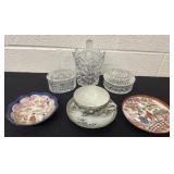 3 Crystal candy dishes with lids with 3 saucers