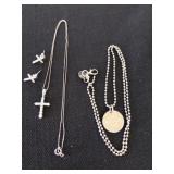 Silver and diamond cross necklace and matching
