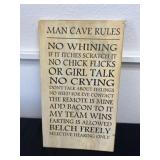 20x11 Man Cave Rules Wood Sign