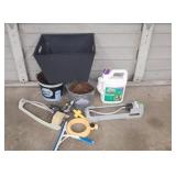 Yard sprinklers buckets planters