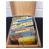Wood box full of vintage post cards