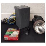 Two flashlights, smoke detector and a router that