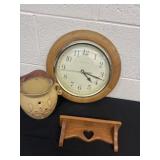 Wax warmer, wood small shelf and clock