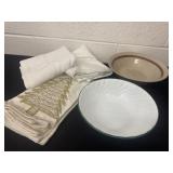 2 bowls and pillowcases with tree hand towel