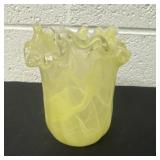 Murano Chirico Art Glass Yellow Swirl Ruffled