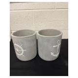 Two 7ï¿½x6ï¿½ ceramic utensil holders ocean themed