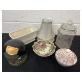 Lamp shades, jar, candy dish and wood figurine