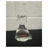 6ï¿½ Clear Art Glass CAT Paperweight With Swallowed