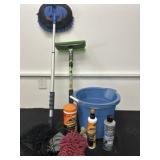 Group of Cleaning Tools, Wipes, Bucket, Auto Wash