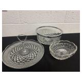 3pc small bowl silver trim bowl tray with handle
