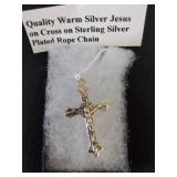 Quality warm silver Jesus on cross on sterling