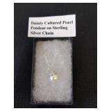 Dainty cultured Pearl pendant on sterling silver