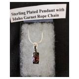 Sterling plated pendant with Idaho Garnet on a