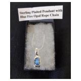 Sterling plated pendant with blue fire opal rope
