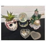 Snow globe, wizard (chipped)  fake plant and