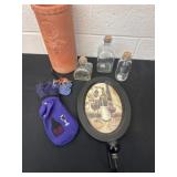 3 glass bottles pottery wine chilller and wine