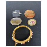 Cross earring with wood pin broaches and bracelet