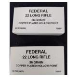Two boxes Federal 22 long rifle 36 grain copper