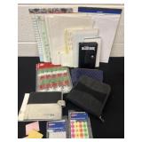 Group of office papers, stickers and labels