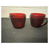 2 vintage red sugar and creamer