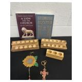 Books with oil diffuser stands and key chains
