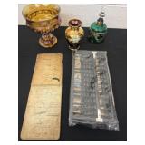 Vintage glass bell, vase, candy dish with