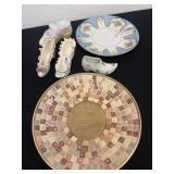 2 decorative plates and 4 different style shoes