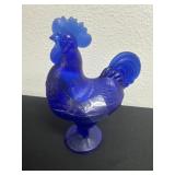 9ï¿½ COBALT BLUE DEPRESSION STYLE GLASS ROOSTER