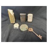 Group of Vintage Lighter Cases, Postal Key and