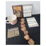 Group of home decor coffee cup and welcome sign