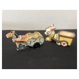 2 ceramic donkey planter one marked  Japan