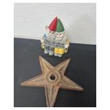 6ï¿½ gnome figurine and cast iron star