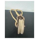 vintage cast iron and wood barn pulley