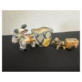 2 ceramic donkey cart planter
