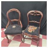 2 Antique chairs with cross stitch cushions