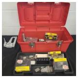 Tool box with screws nails staples miscellaneous.