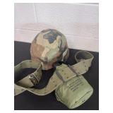 Military helmet and canteen with belt