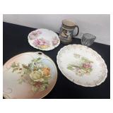 3 decor plates stein and creamer glass