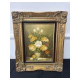 Vintage Signed And Framed Floral Oil Artwork