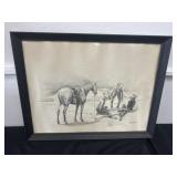 Vintage 20x26 Ink Signed Western Artwork