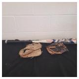 Baseball bat with gloves