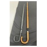 2 Vintage Umbrellas with covers, One has Bamboo