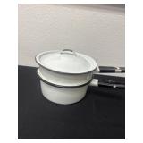 3 piece Vintage black and White Enamelware Double