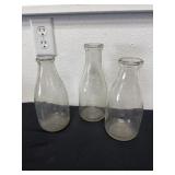 3 Vintage glass milk bottles