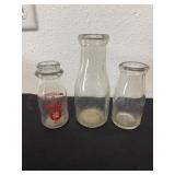 3 vintage glass milk bottles