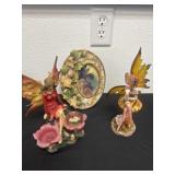 2 fairy figurines, floral picture frame