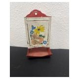 Vintage Red Flower Metal Match Box Holder for