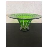 Vtg White Pin Stripe Orange Dots Green Glass Bowl
