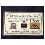 Certificate of Authenticity One Fourth Grain 24